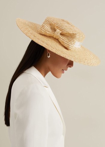 Phase Eight Straw Bow Boater Hats Beige Canada | QENBZX-021